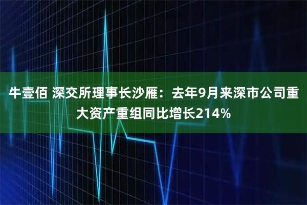 牛壹佰 深交所理事长沙雁：去年9月来深市公司重大资产重组同比增长214%